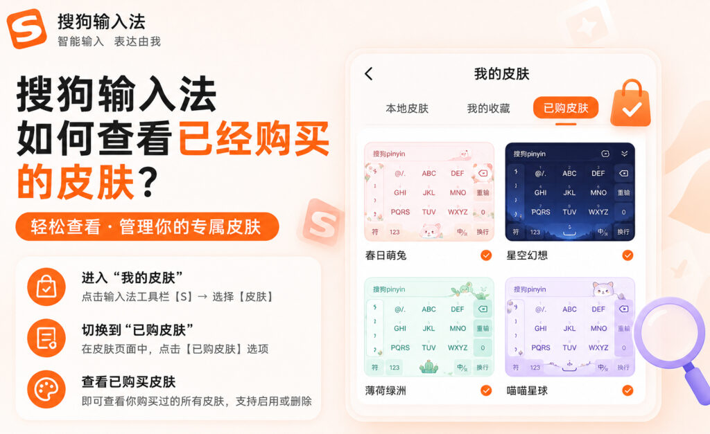 搜狗输入法如何查看已经购买的皮肤？