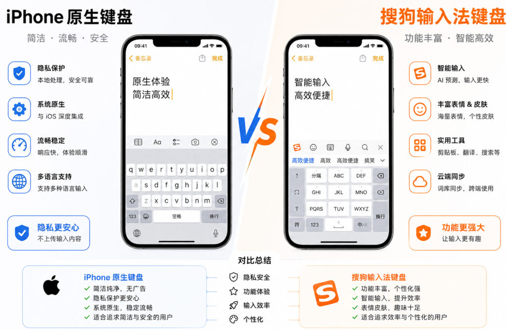 iPhone原生键盘 vs 搜狗输入法键盘